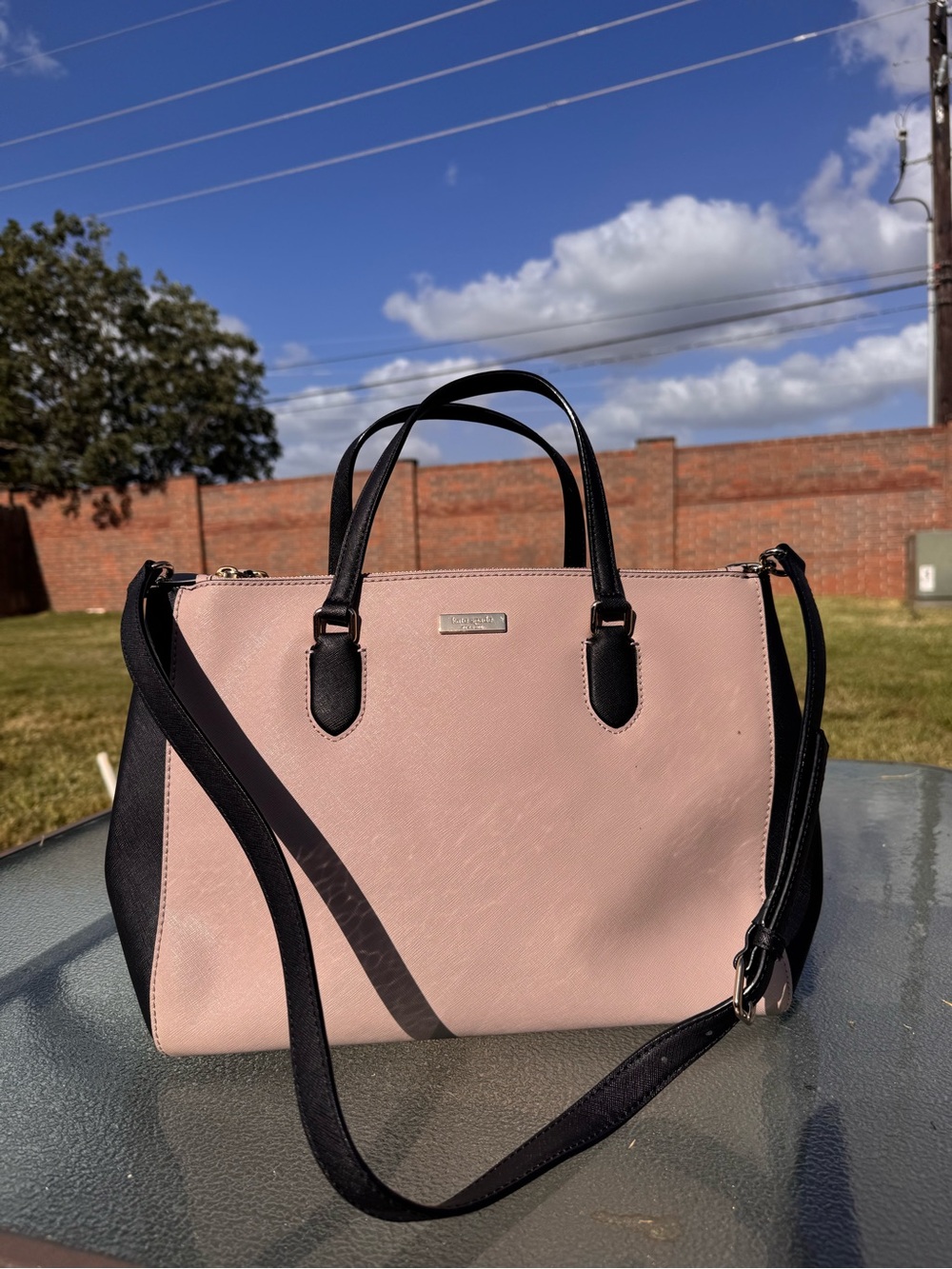 kate spade Cream and Black Two-Tone Satchel with Removable Strap